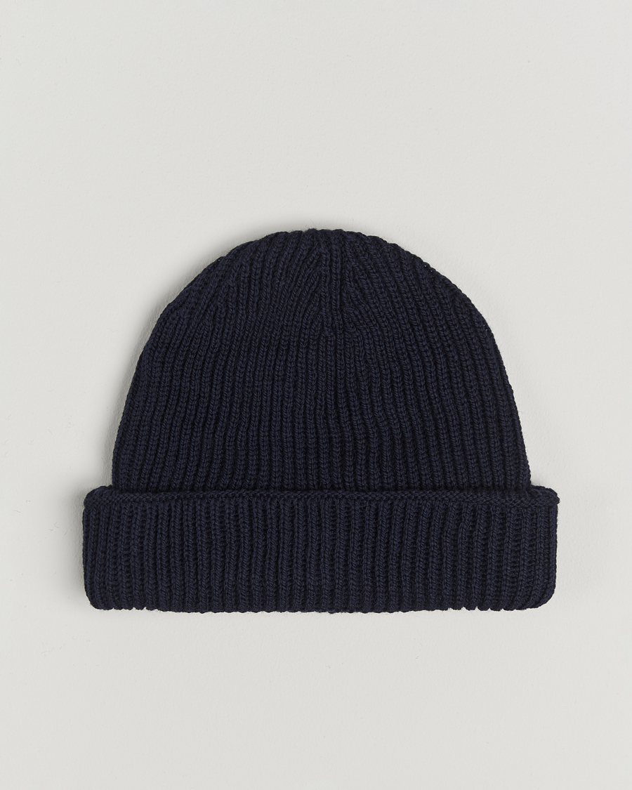 Homme | Gloverall Fisherman Lambswool Beanie Navy | Gloverall | Fisherman Lambswool Beanie Navy