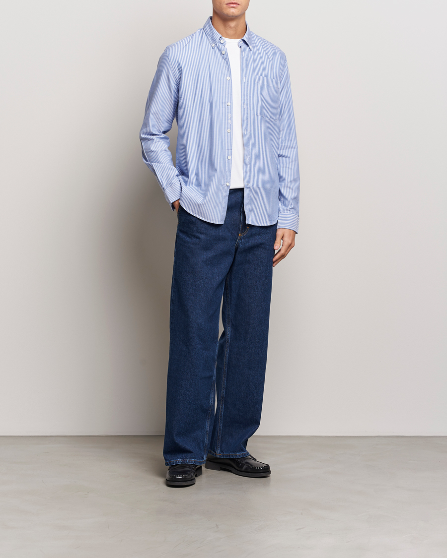 Homme | Chemises | NN07 | Arne Tencel Striped Shirt Blue/White