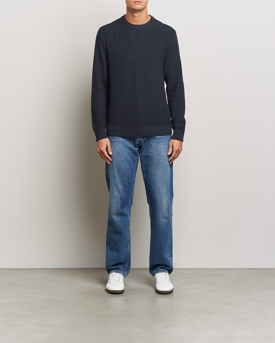 Homme | Pulls Et Tricots | NN07 | Pete Cotton Knitted Crew Neck Navy Melange