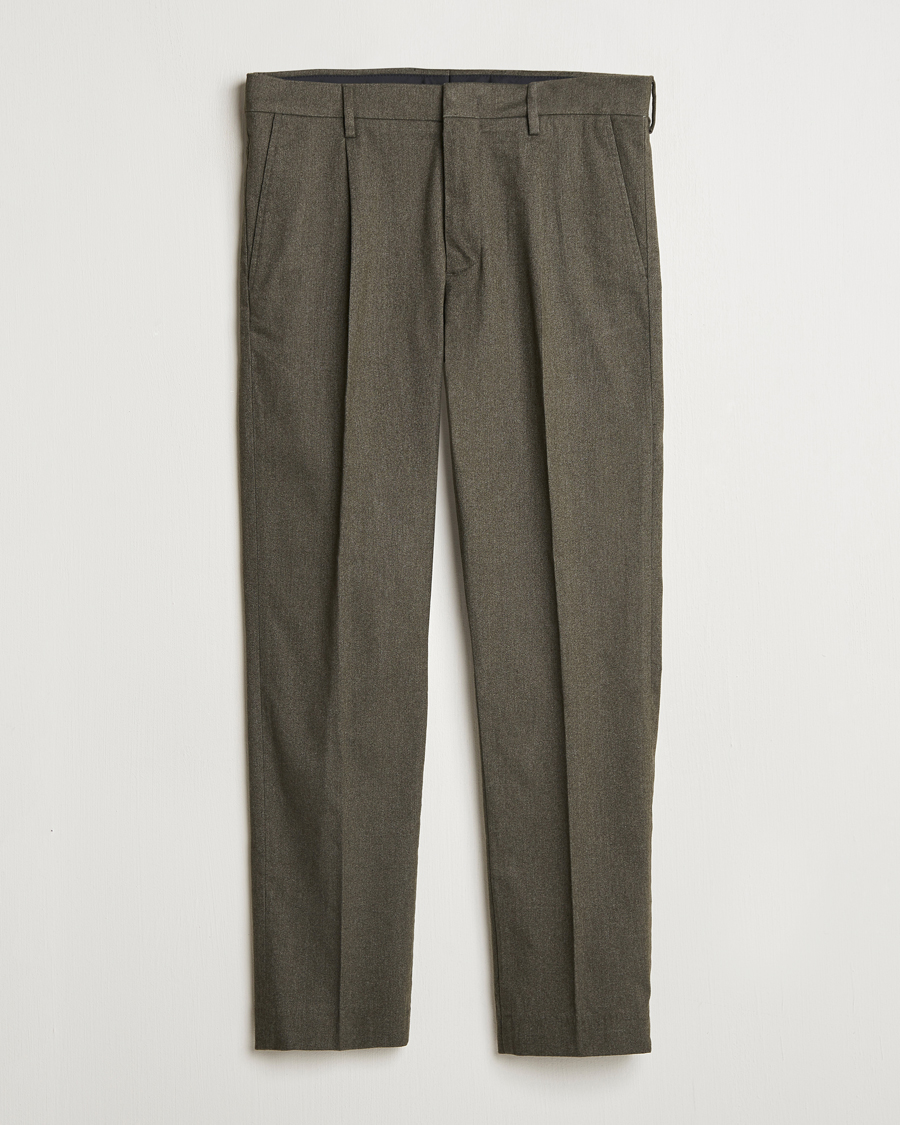 Homme | Pantalons | NN07 | Bill Pleated Brushed Cotton Trousers Dark Army