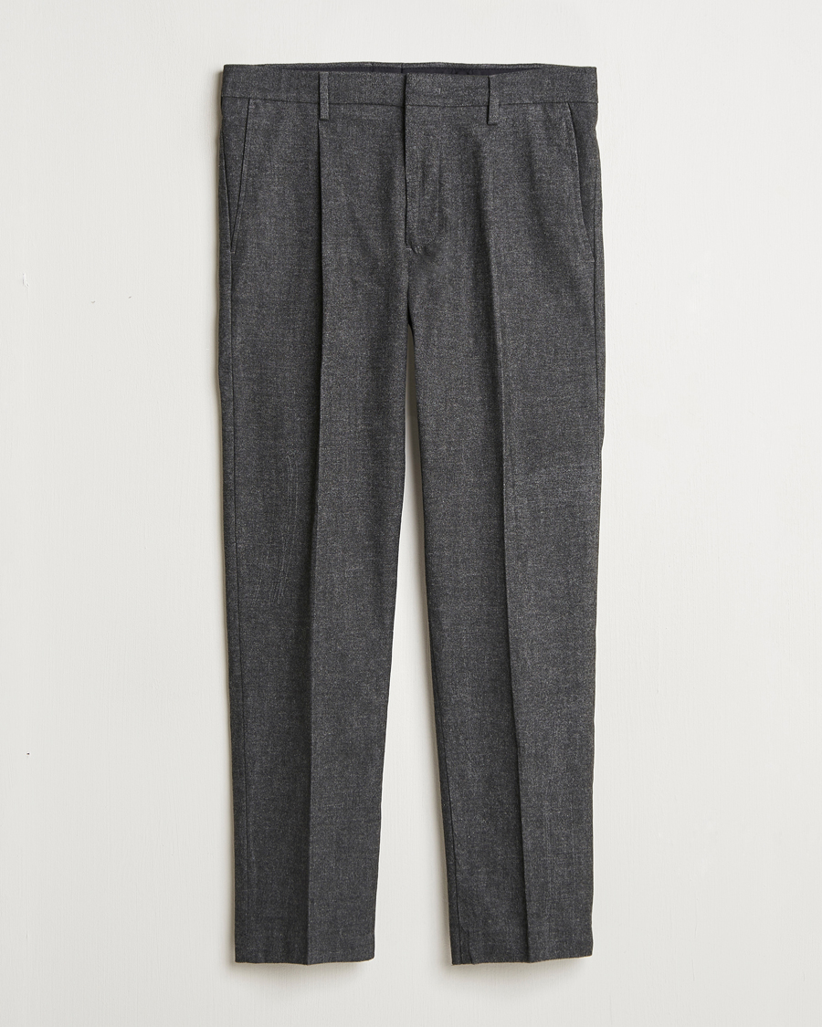 Homme | Pantalons | NN07 | Bill Pleated Brushed Cotton Trousers Black Melange