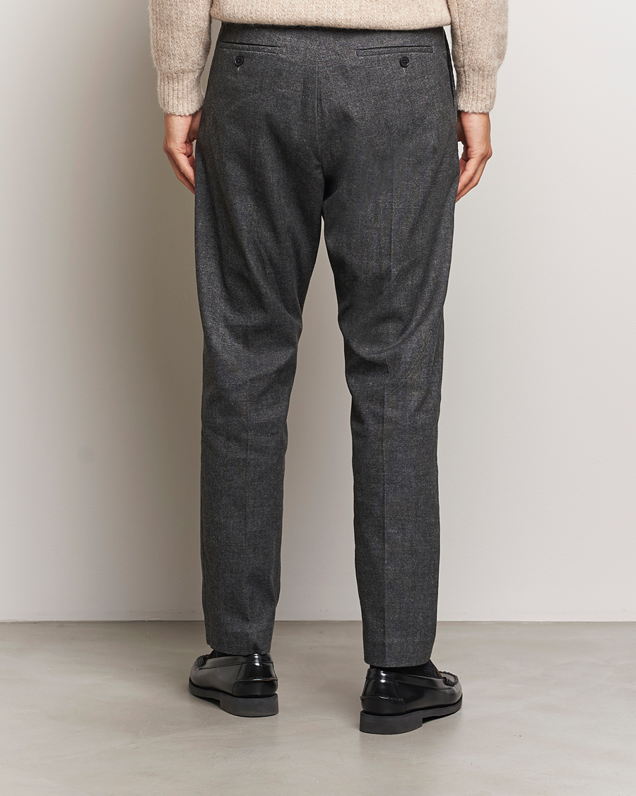 Homme | Pantalons | NN07 | Bill Pleated Brushed Cotton Trousers Black Melange