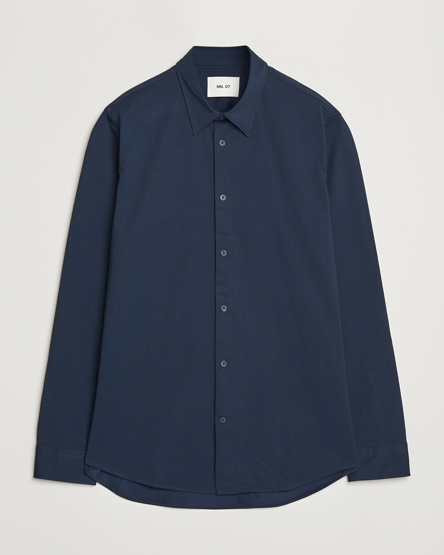 Homme | Chemises | NN07 | Elian Mercerized Cotton Shirt Navy Blue