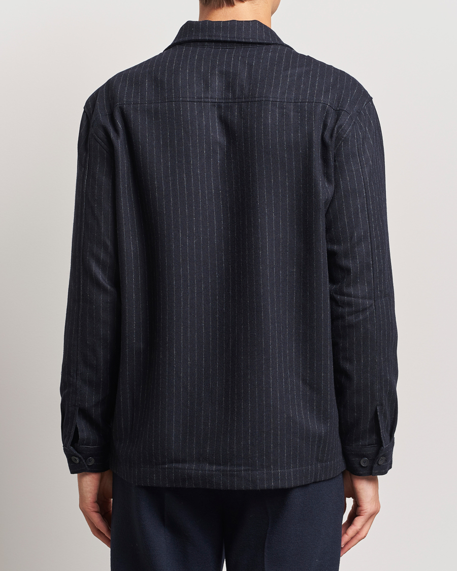 Homme | Chemises | NN07 | Isak Wool Overshirt Navy Blue Pinstripe