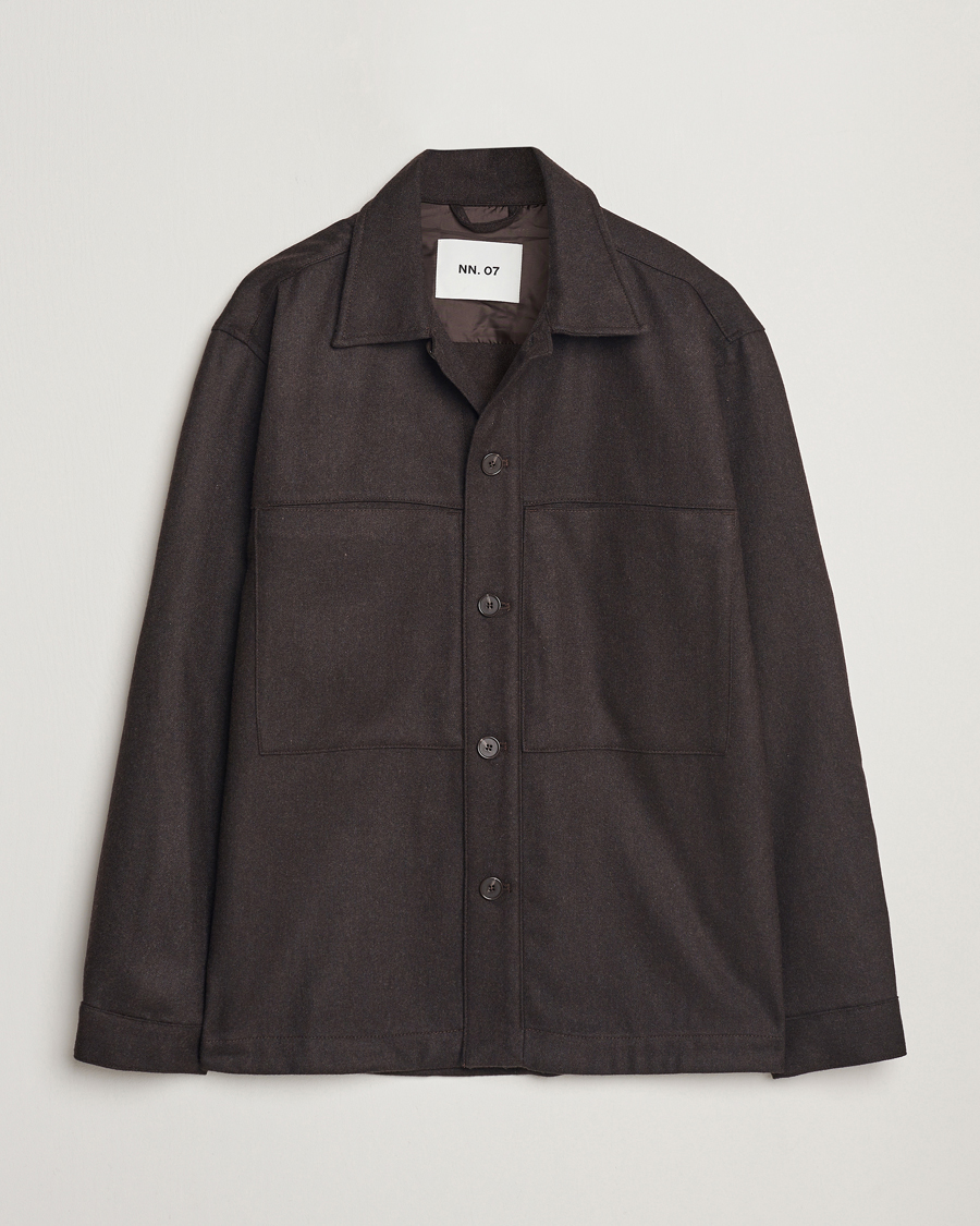 Homme | Chemises | NN07 | Isak Wool Overshirt Dark Brown