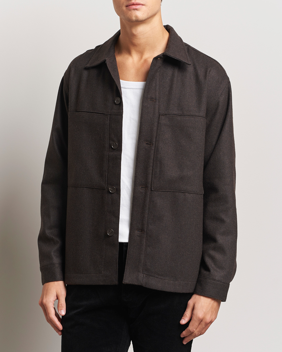 Homme | Chemises | NN07 | Isak Wool Overshirt Dark Brown