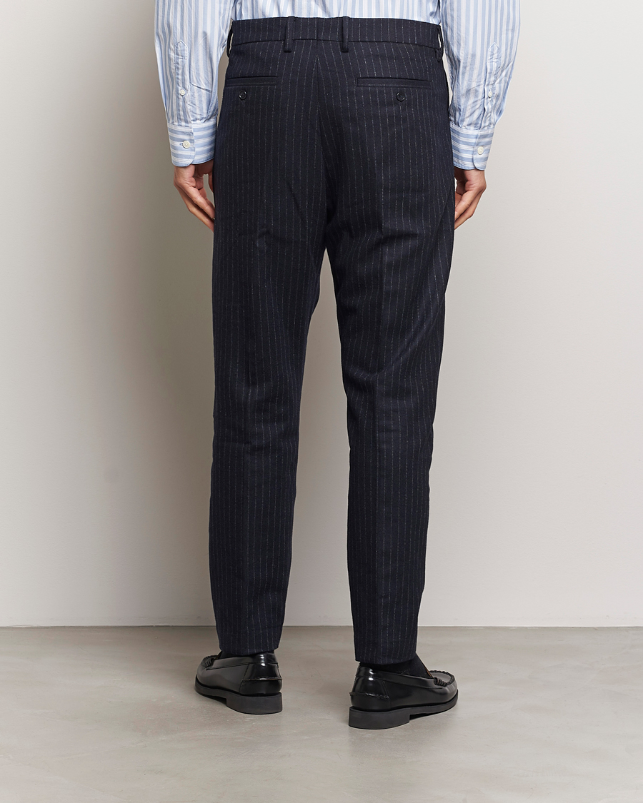 Homme | Pantalons | NN07 | Bill Wool Pleated Trousers Navy Blue Pinstripe