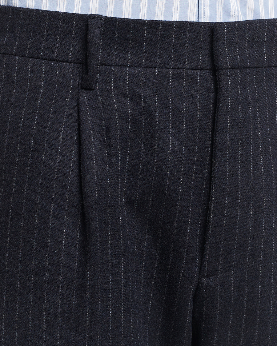 Homme | Pantalons | NN07 | Bill Wool Pleated Trousers Navy Blue Pinstripe