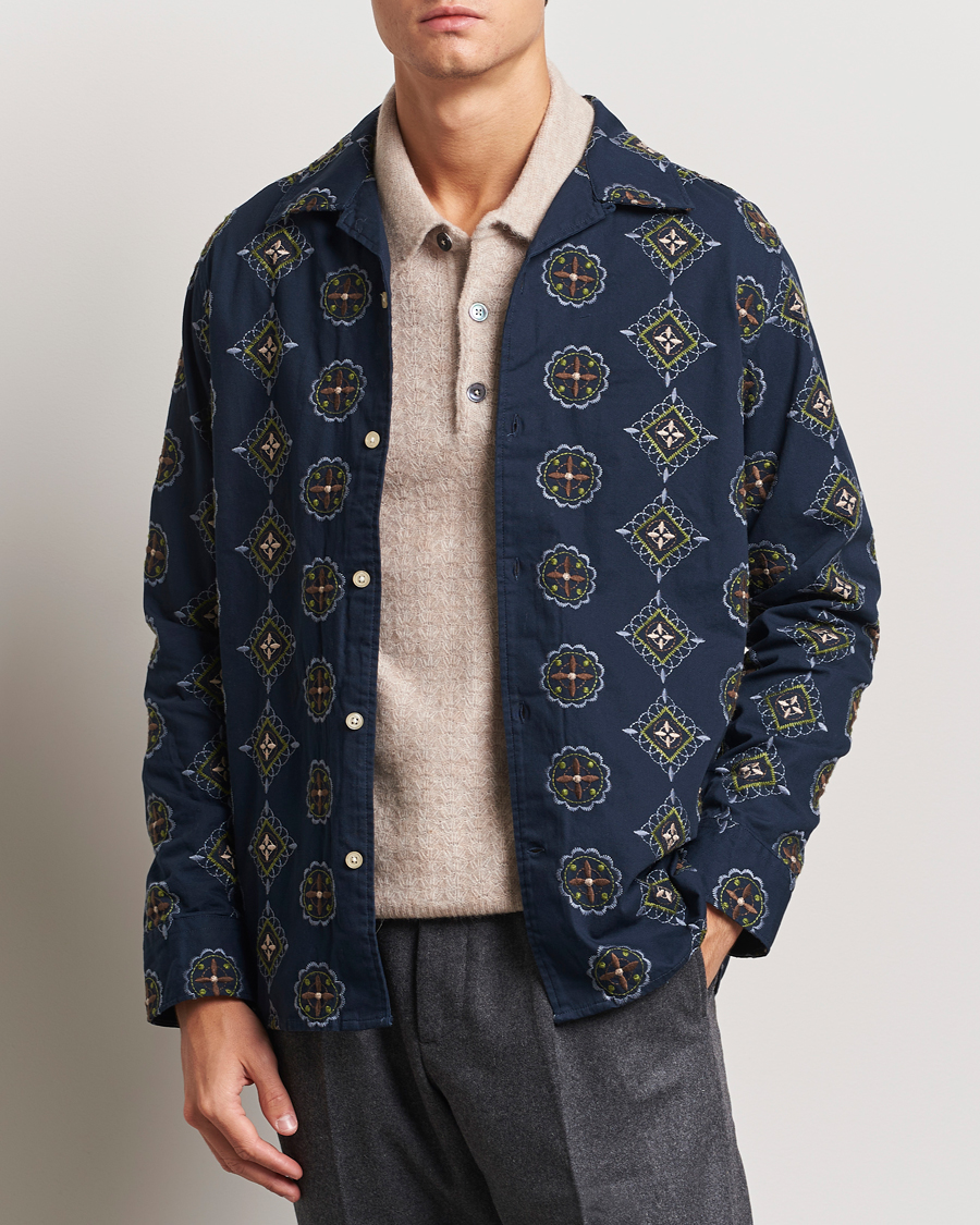 Homme | Chemises | NN07 | Julio Crochet Shirt Navy Blue