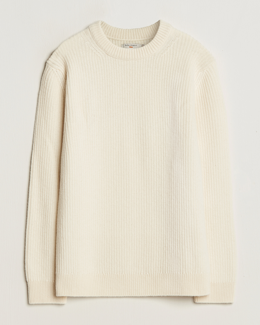 Homme | Pulls Et Tricots | Nudie Jeans | August Wool Rib Knitted Sweater Off White