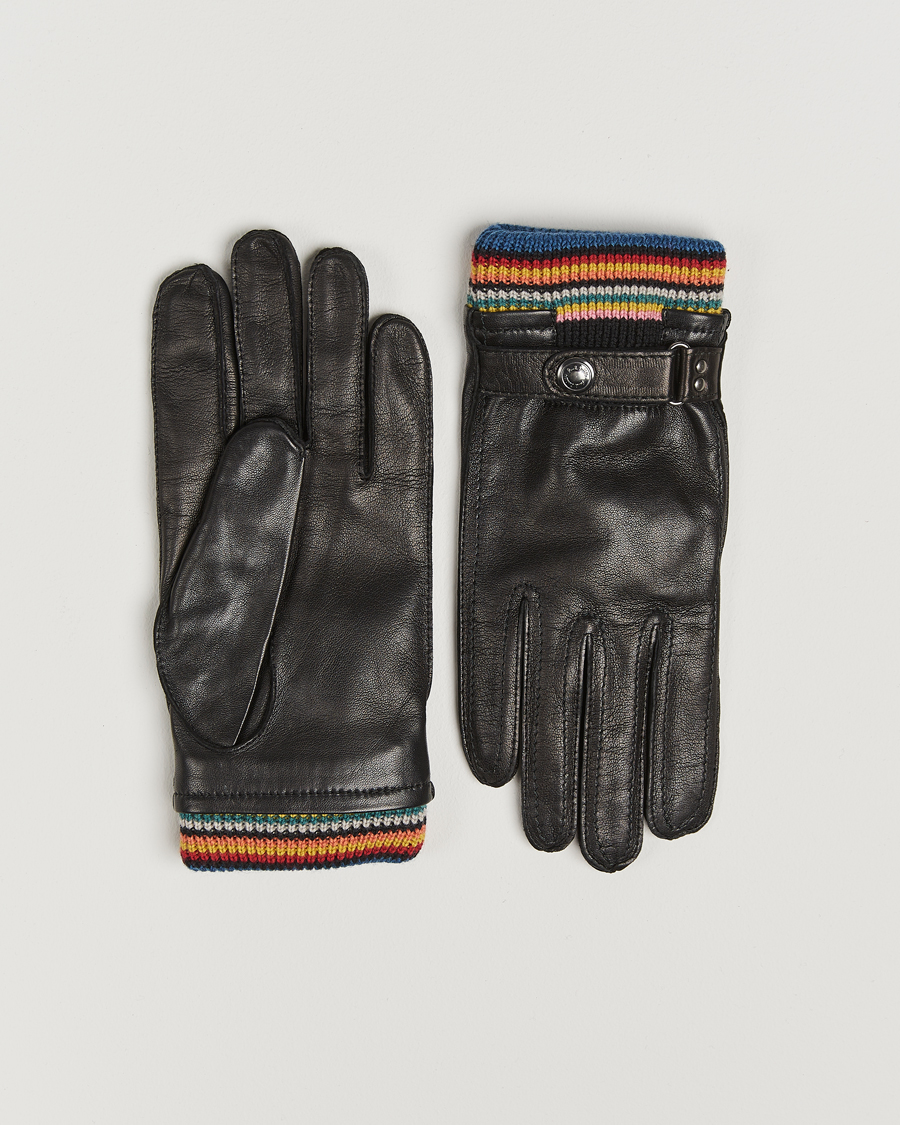 Homme | Paul Smith Signature Stripe Cuff Leather Glove Black | Paul Smith | Signature Stripe Cuff Leather Glove Black