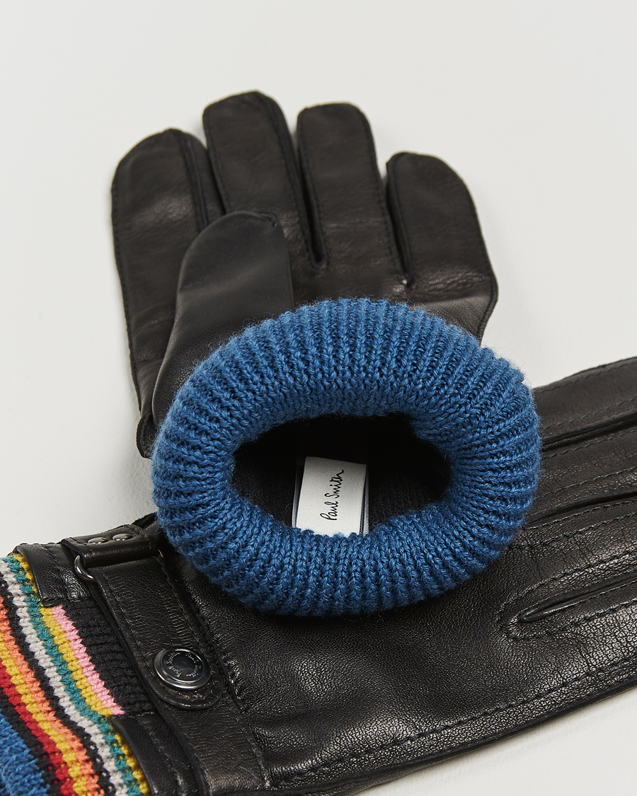 Homme | Paul Smith Signature Stripe Cuff Leather Glove Black | Paul Smith | Signature Stripe Cuff Leather Glove Black