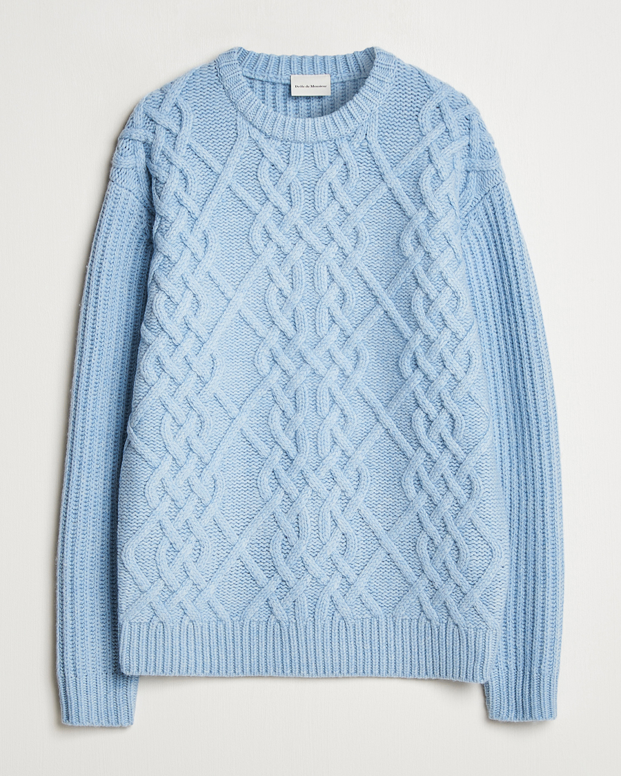 Homme | Pulls Et Tricots | Drôle de Monsieur | Heavy Cable Knit Pullover Light Blue