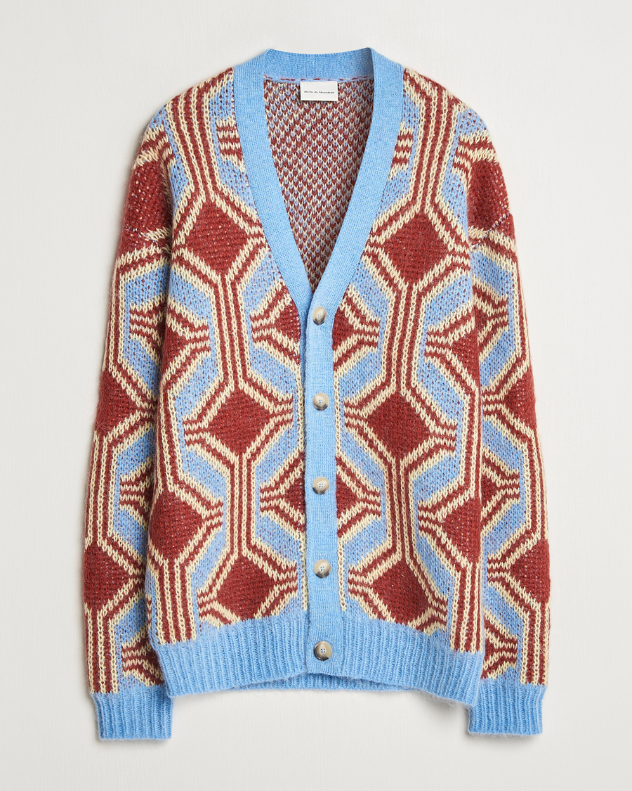 Homme | Pulls Et Tricots | Drôle de Monsieur | Geometric Mohair Cardigan Red/Blue