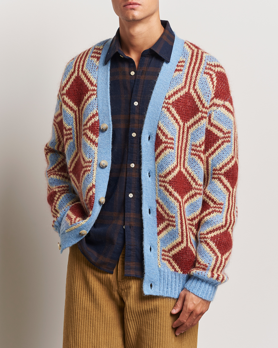 Homme | Pulls Et Tricots | Drôle de Monsieur | Geometric Mohair Cardigan Red/Blue