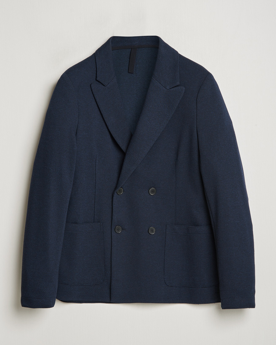 Homme | Blazers | Harris Wharf London | Double Breasted Peak Lapel Jersey Blazer Navy Twill