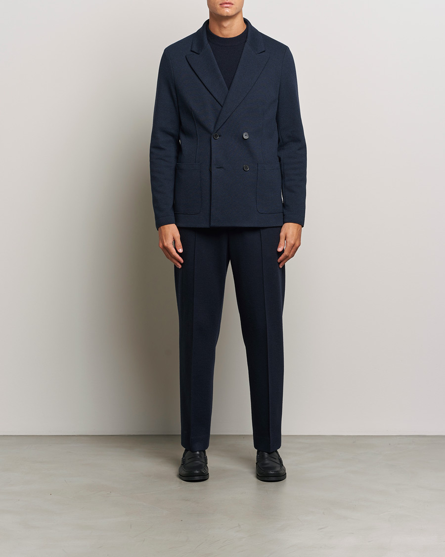 Homme | Blazers | Harris Wharf London | Double Breasted Peak Lapel Jersey Blazer Navy Twill