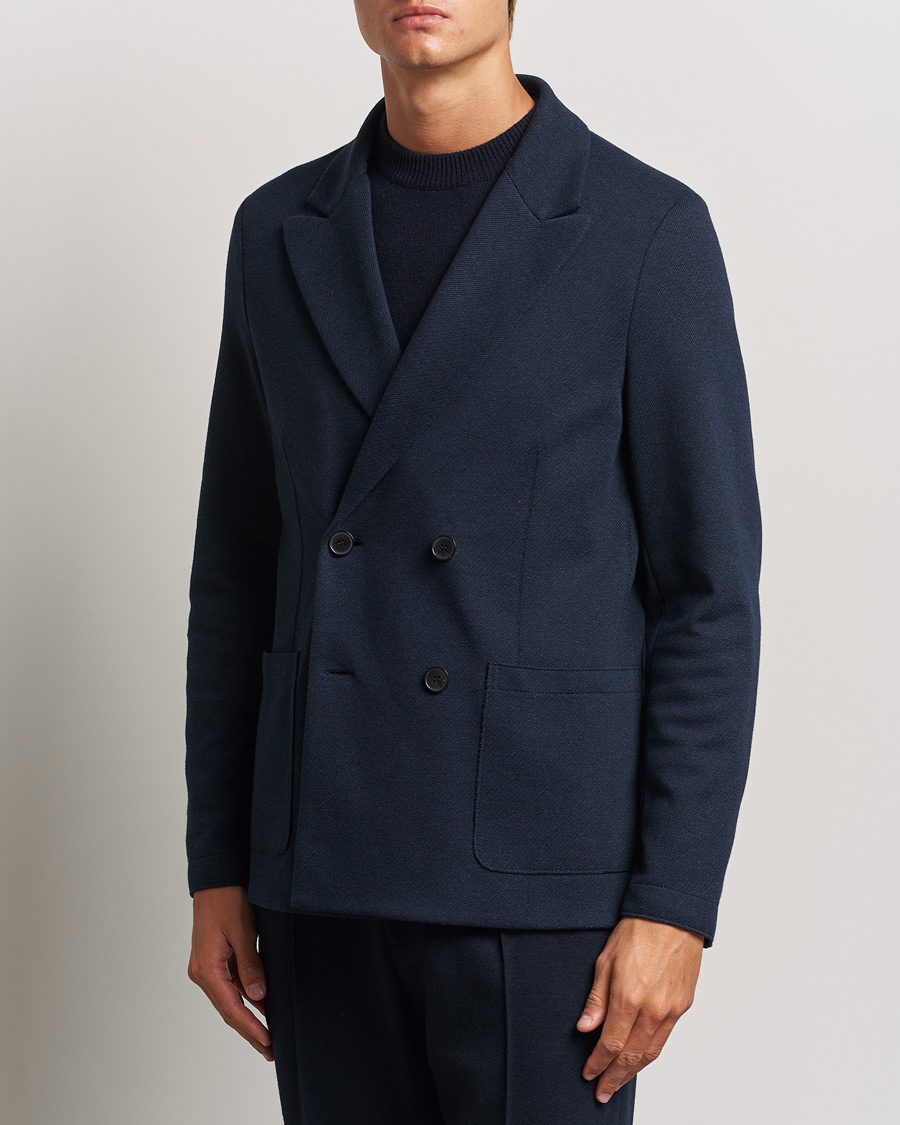 Homme | Blazers | Harris Wharf London | Double Breasted Peak Lapel Jersey Blazer Navy Twill