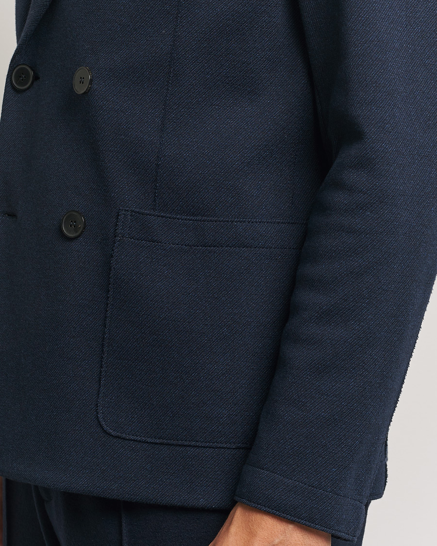 Homme | Blazers | Harris Wharf London | Double Breasted Peak Lapel Jersey Blazer Navy Twill