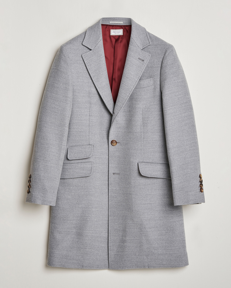 Homme | Manteaux Et Vestes | Brunello Cucinelli | Single Breasted Beaver Wool Coat Pearl Grey