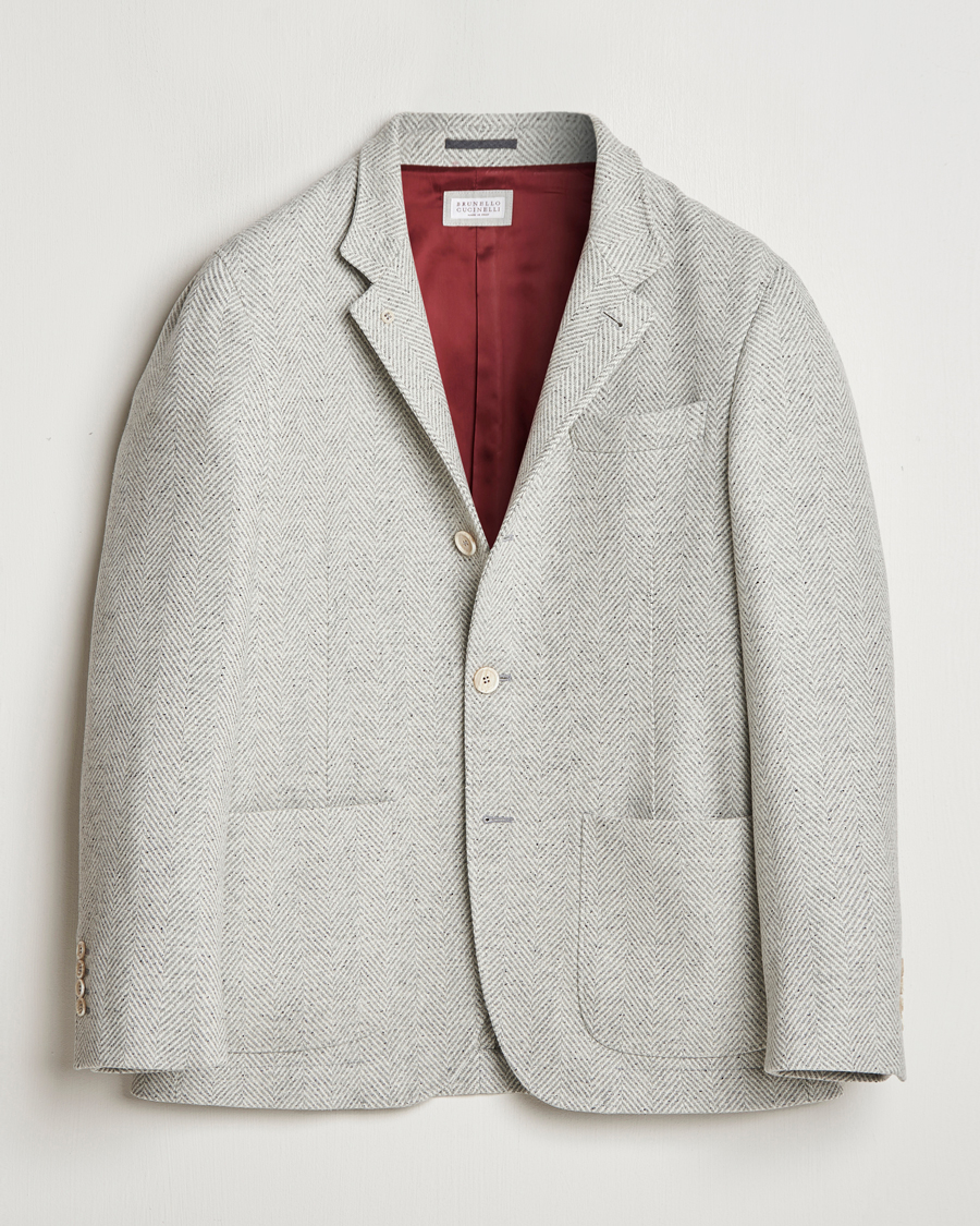 Homme | Manteaux Et Vestes | Brunello Cucinelli | Cashmere Herringbone City Jacket Pearl Grey