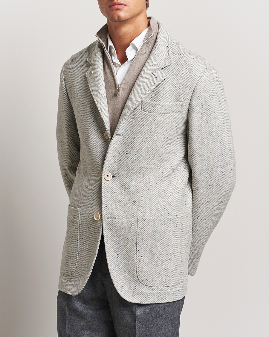 Homme | Manteaux Et Vestes | Brunello Cucinelli | Cashmere Herringbone City Jacket Pearl Grey