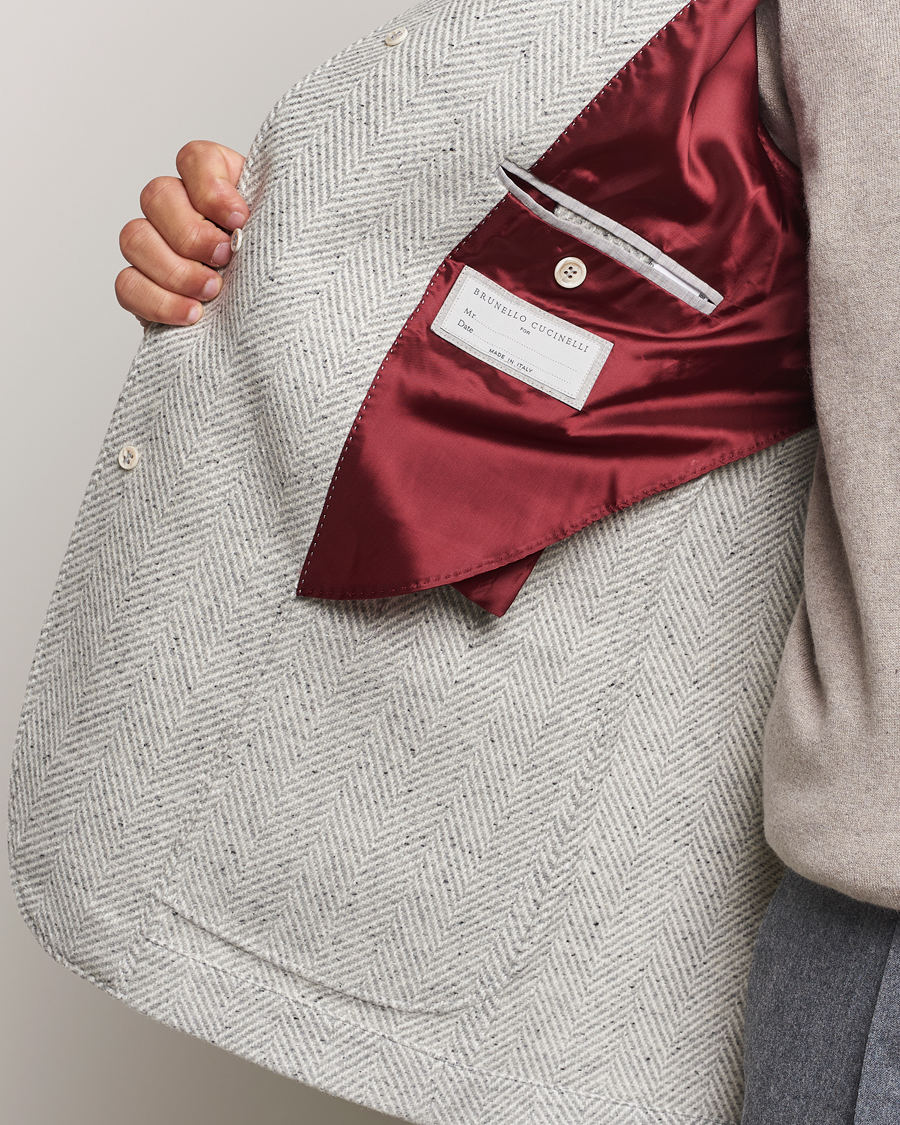 Homme | Manteaux Et Vestes | Brunello Cucinelli | Cashmere Herringbone City Jacket Pearl Grey
