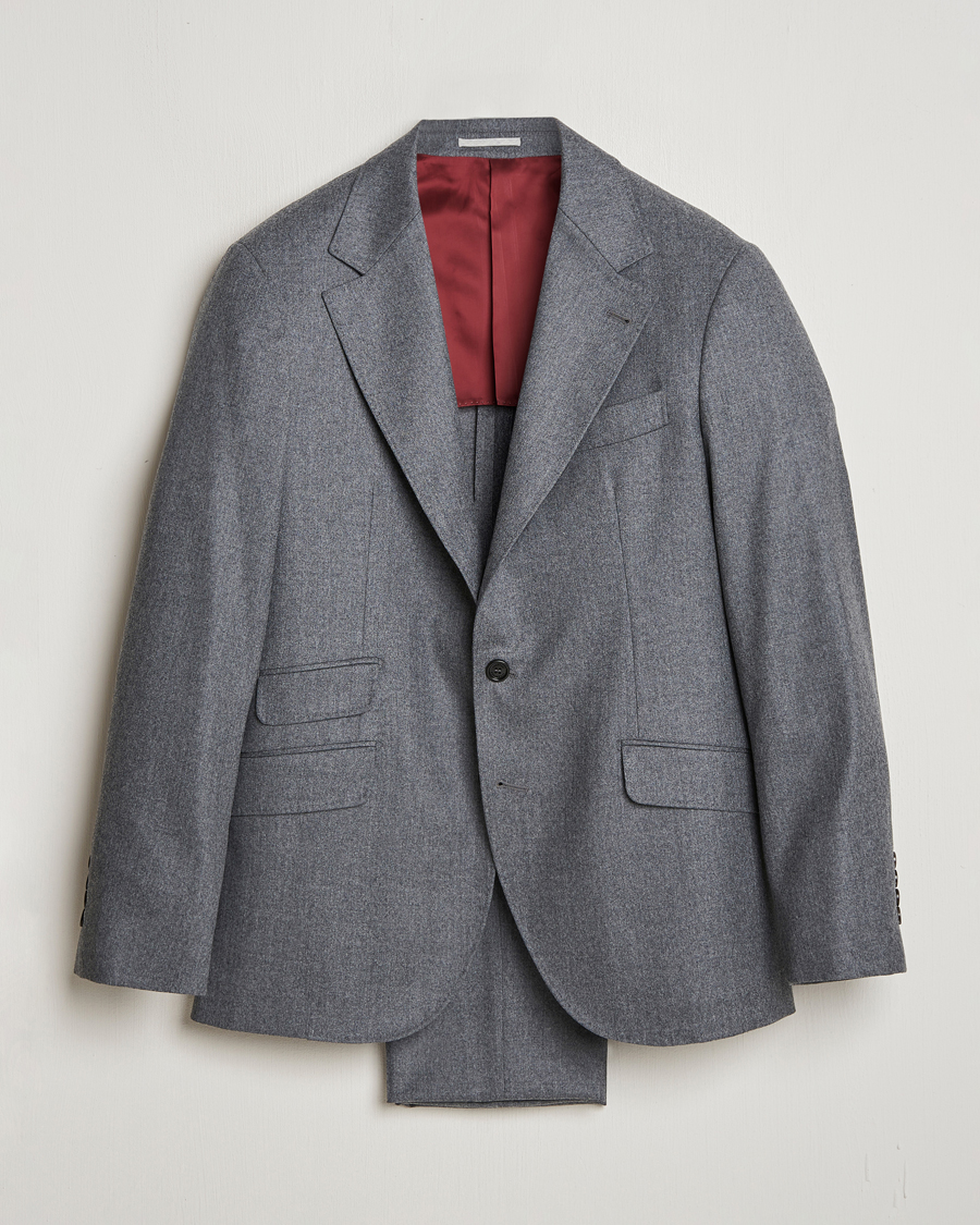 Homme | Costumes | Brunello Cucinelli | Single Breasted Flannel Suit Grey Melange