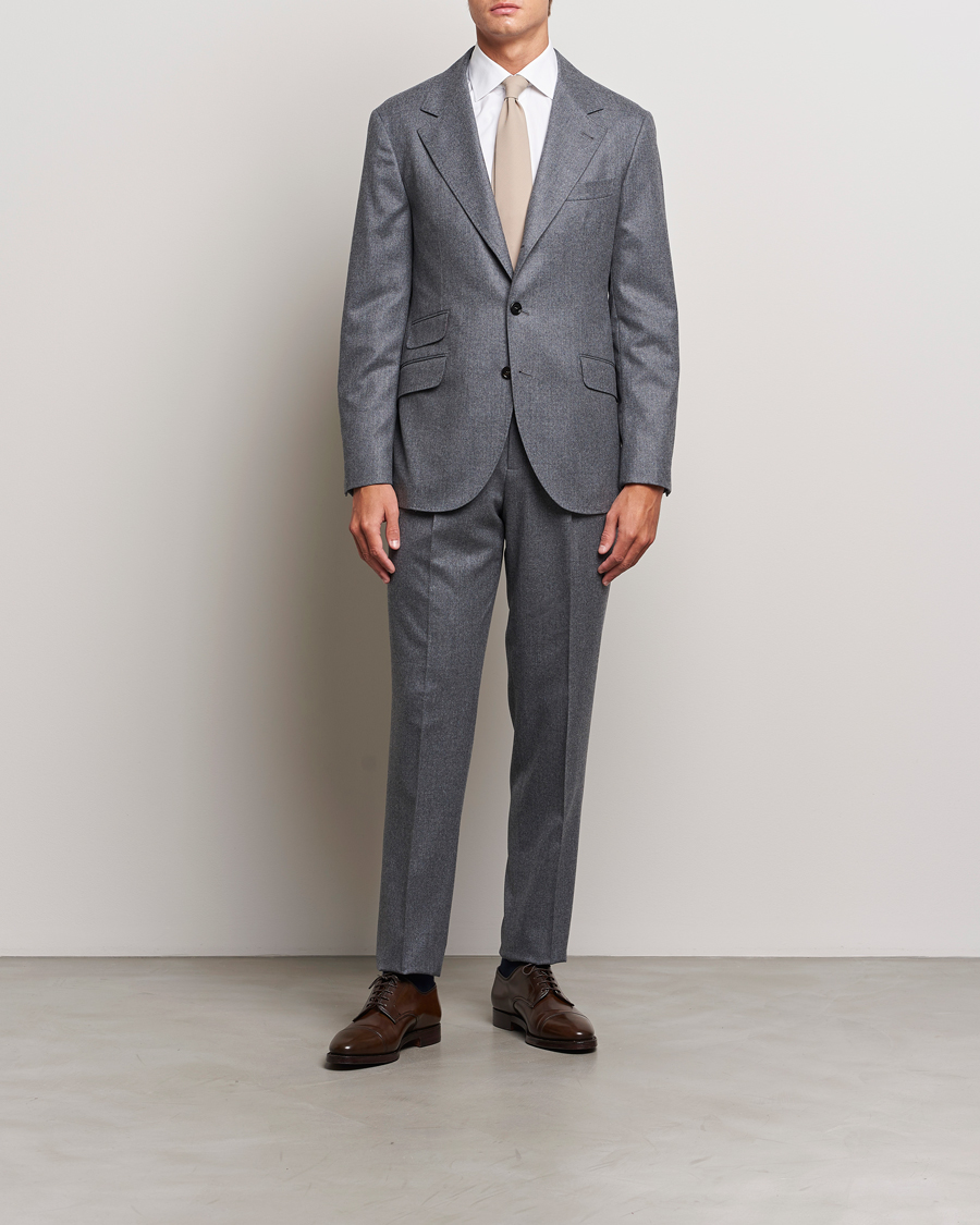 Homme | Costumes | Brunello Cucinelli | Single Breasted Flannel Suit Grey Melange