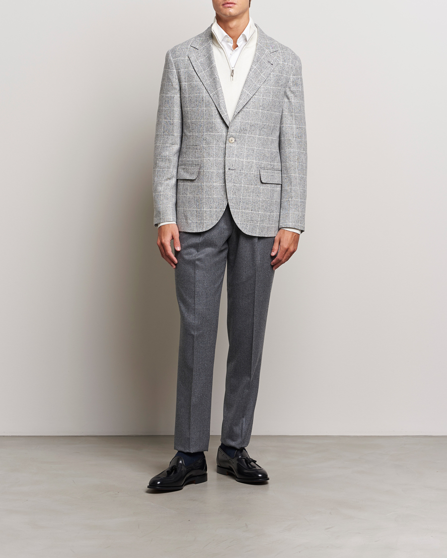 Homme | Blazers | Brunello Cucinelli | Single Breasted Check Blazer Pearl Grey