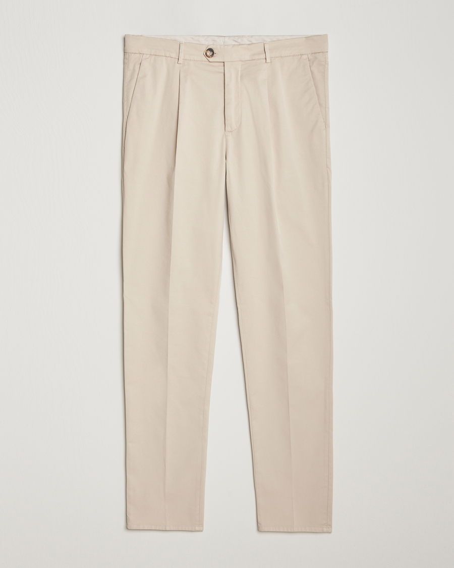 Homme | Pantalons | Brunello Cucinelli | Slim Fit Pleated Trousers Light Beige