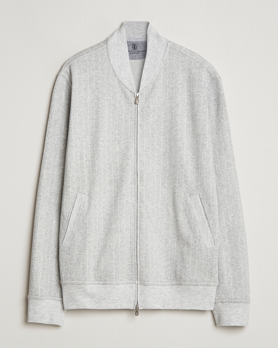 Homme | Pulls Et Tricots | Brunello Cucinelli | Soft Pinstripe Full Zip Sweater Pearl Grey