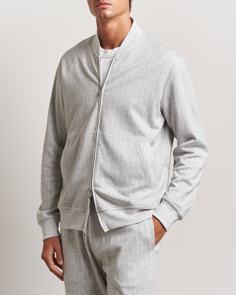 Homme | Pulls Et Tricots | Brunello Cucinelli | Soft Pinstripe Full Zip Sweater Pearl Grey