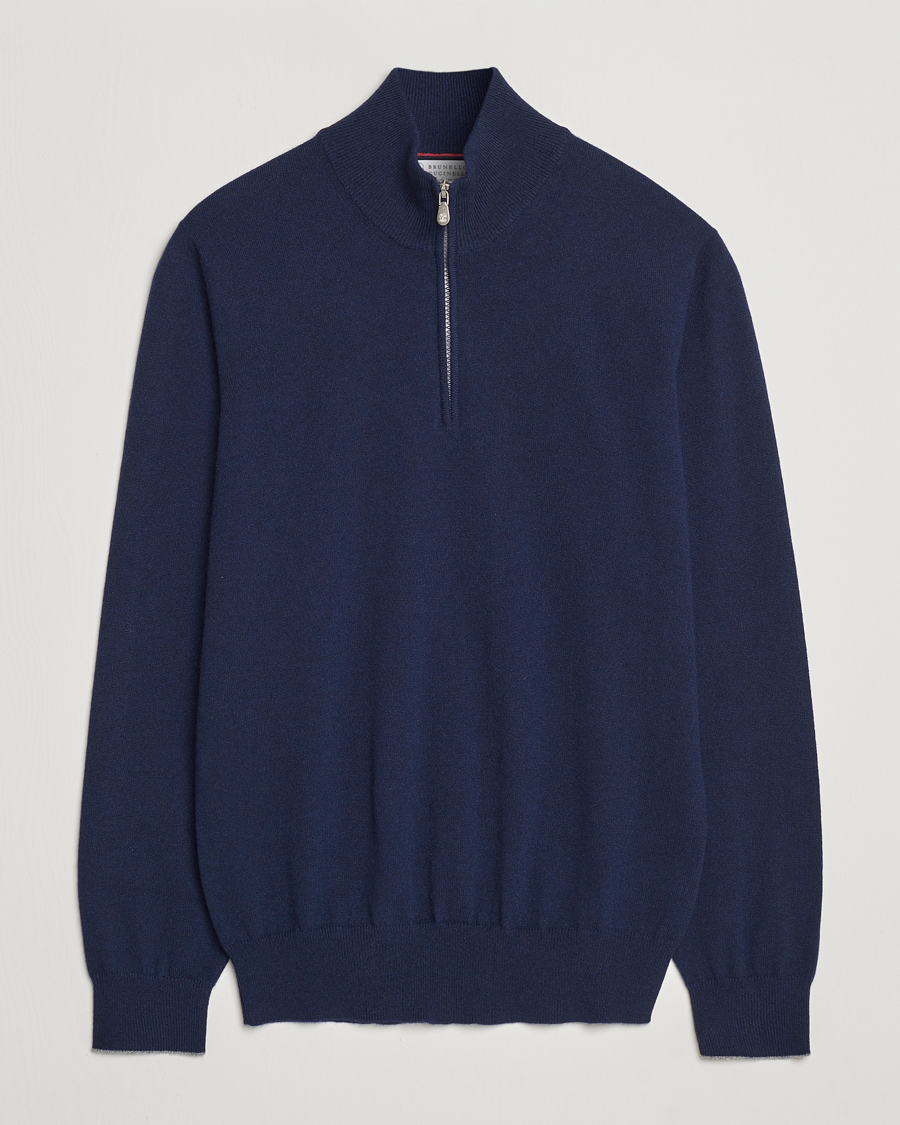 Homme | Pulls Et Tricots | Brunello Cucinelli | 2 Ply Cashmere Half Zip Navy