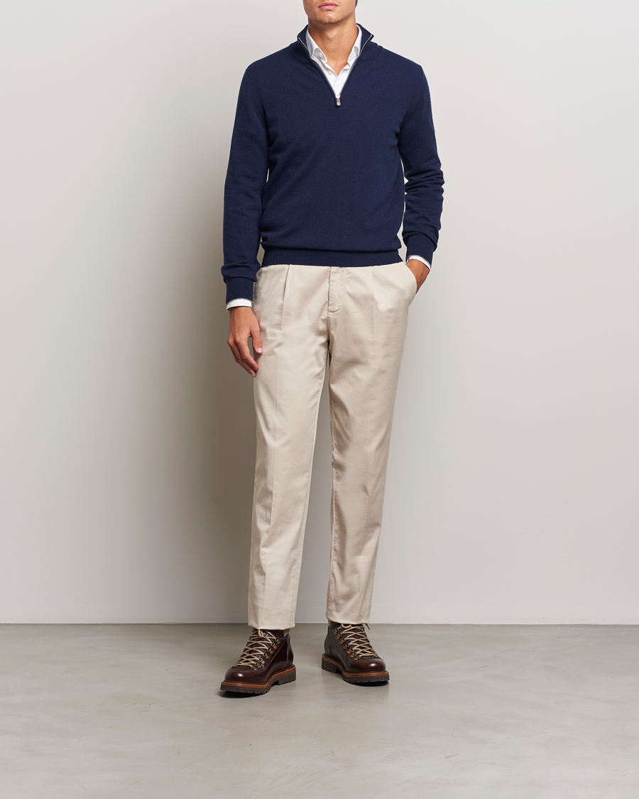 Homme | Pulls Et Tricots | Brunello Cucinelli | 2 Ply Cashmere Half Zip Navy