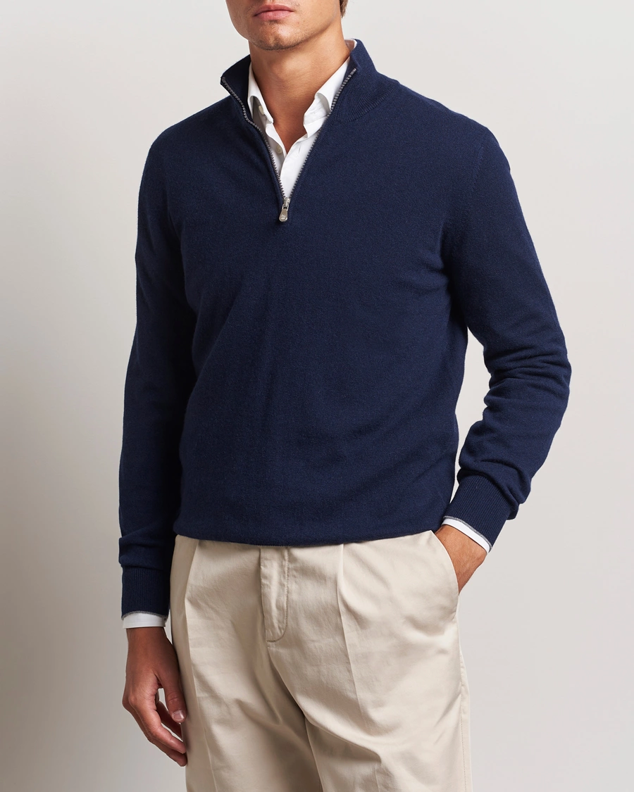Homme | Pulls Et Tricots | Brunello Cucinelli | 2 Ply Cashmere Half Zip Navy