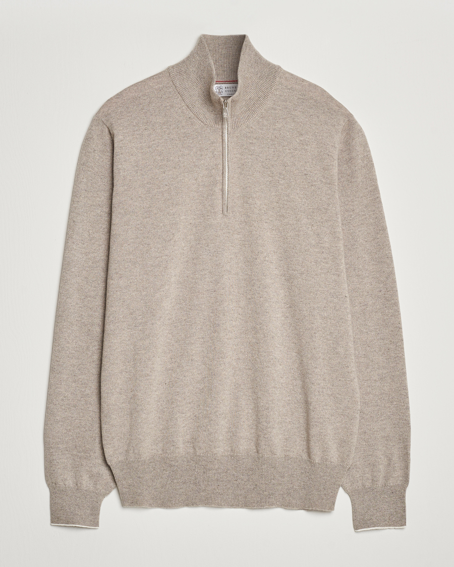 Homme | Pulls Et Tricots | Brunello Cucinelli | 2 Ply Cashmere Half Zip Beige