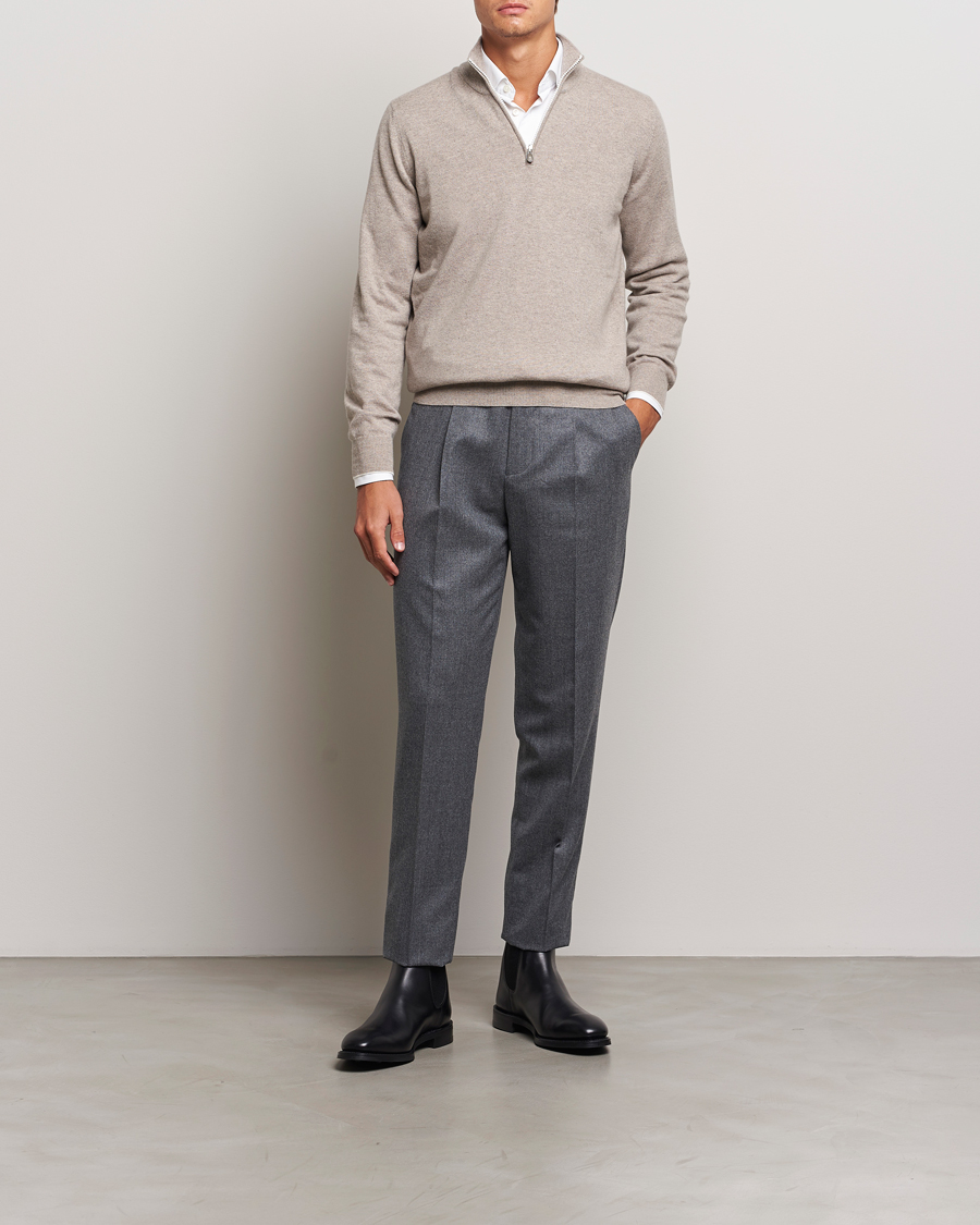 Homme | Pulls Et Tricots | Brunello Cucinelli | 2 Ply Cashmere Half Zip Beige