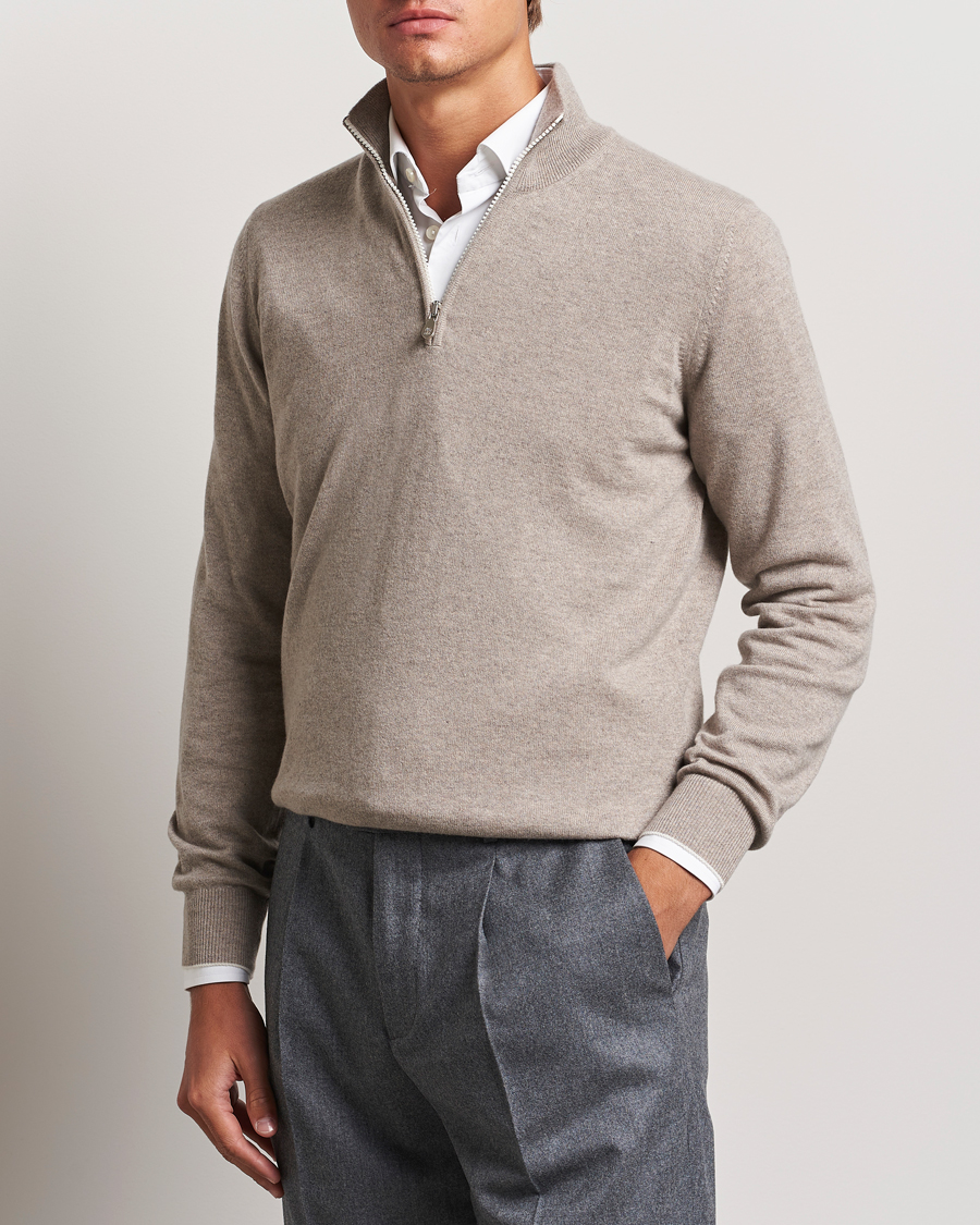 Homme | Pulls Et Tricots | Brunello Cucinelli | 2 Ply Cashmere Half Zip Beige
