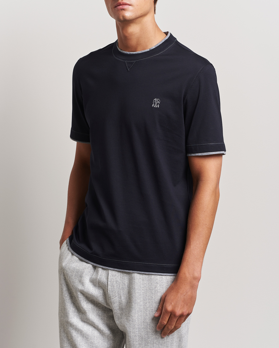 Homme | T-shirts | Brunello Cucinelli | Short Sleeve Logo T-Shirt Navy