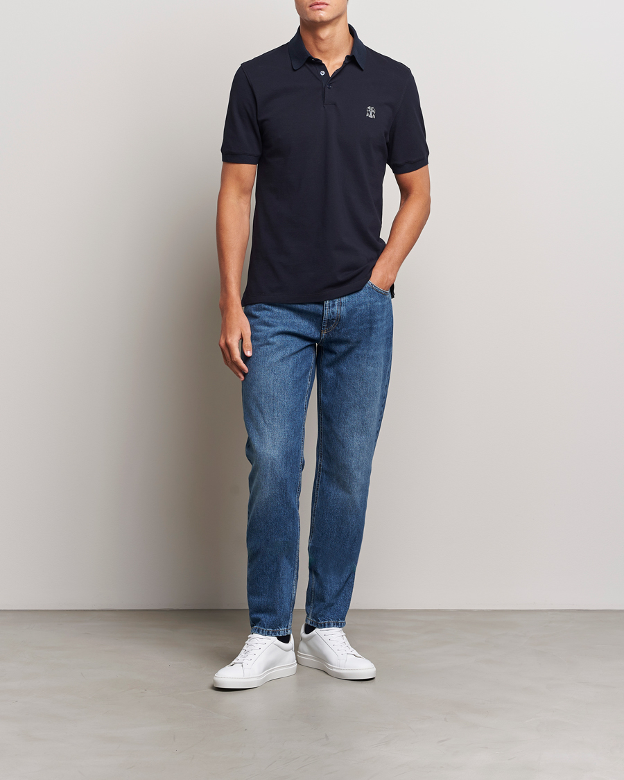 Homme | Polos | Brunello Cucinelli | Short Sleeve Logo Polo Navy