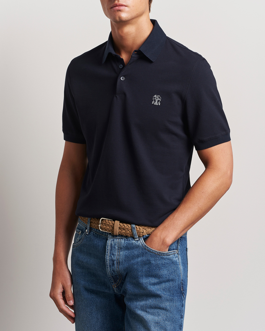 Homme | Polos | Brunello Cucinelli | Short Sleeve Logo Polo Navy