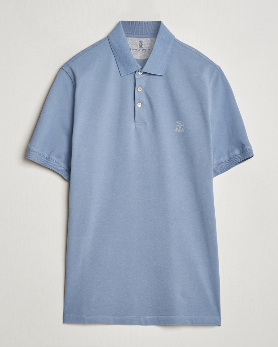 Homme | Polos | Brunello Cucinelli | Short Sleeve Logo Polo Celestial