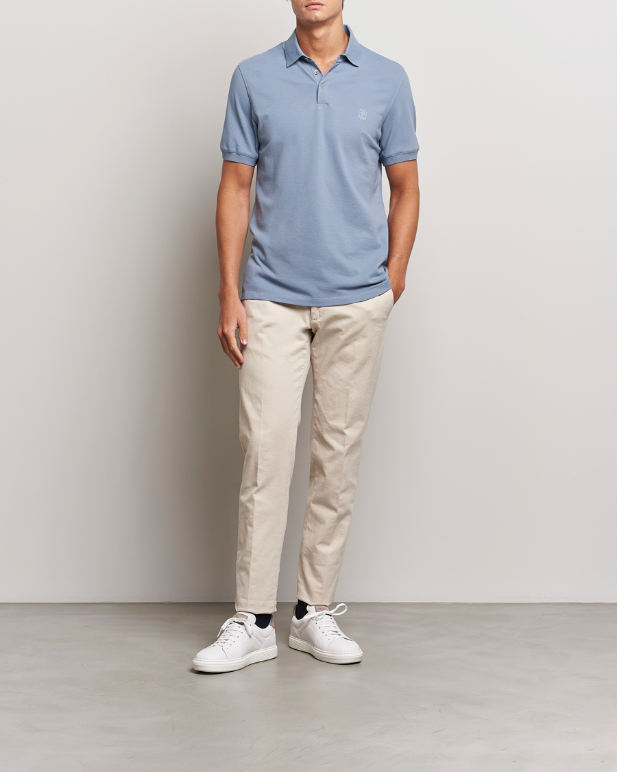 Homme | Polos | Brunello Cucinelli | Short Sleeve Logo Polo Celestial