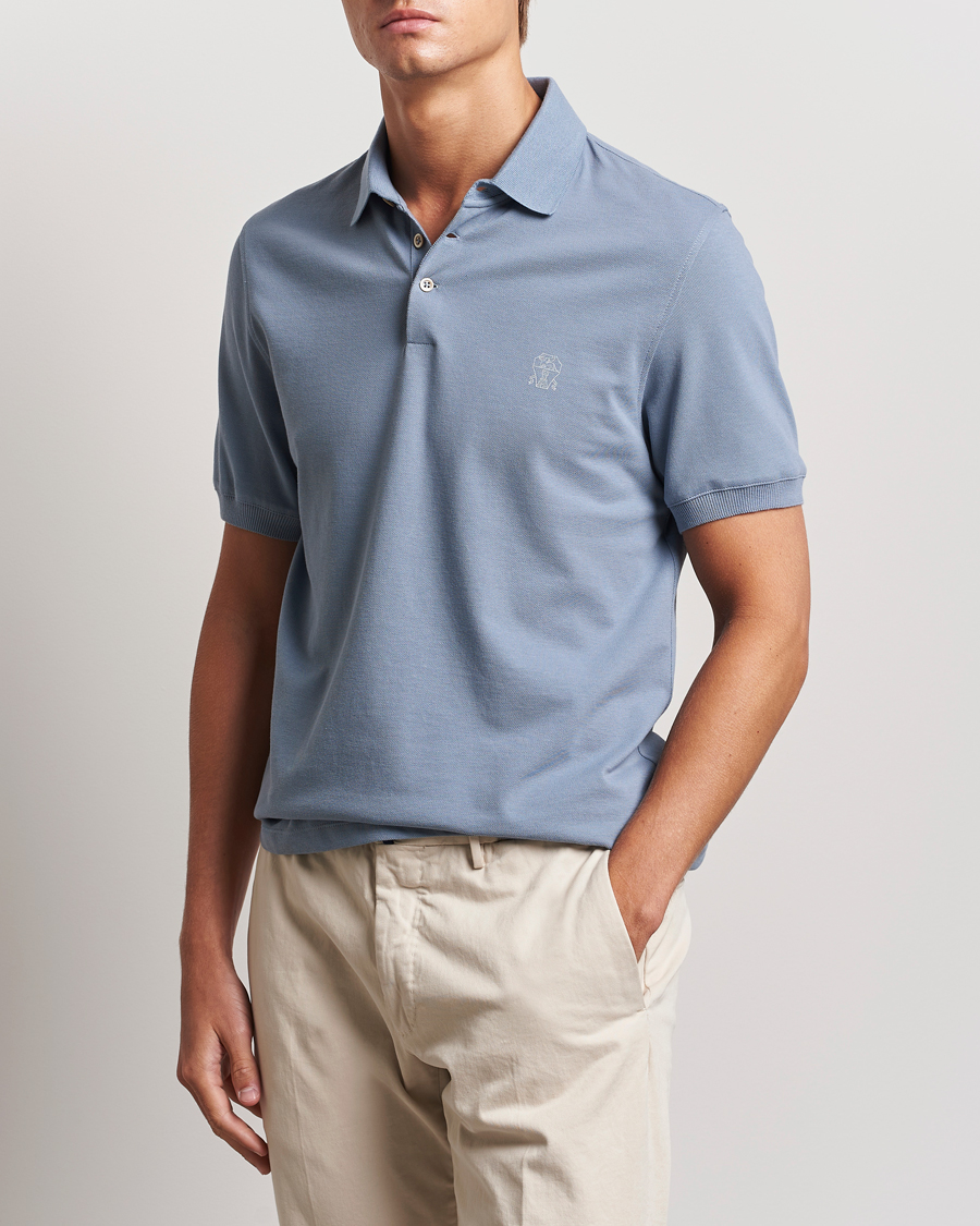 Homme | Polos | Brunello Cucinelli | Short Sleeve Logo Polo Celestial
