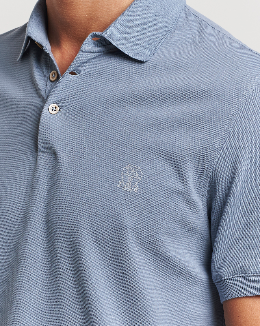 Homme | Polos | Brunello Cucinelli | Short Sleeve Logo Polo Celestial