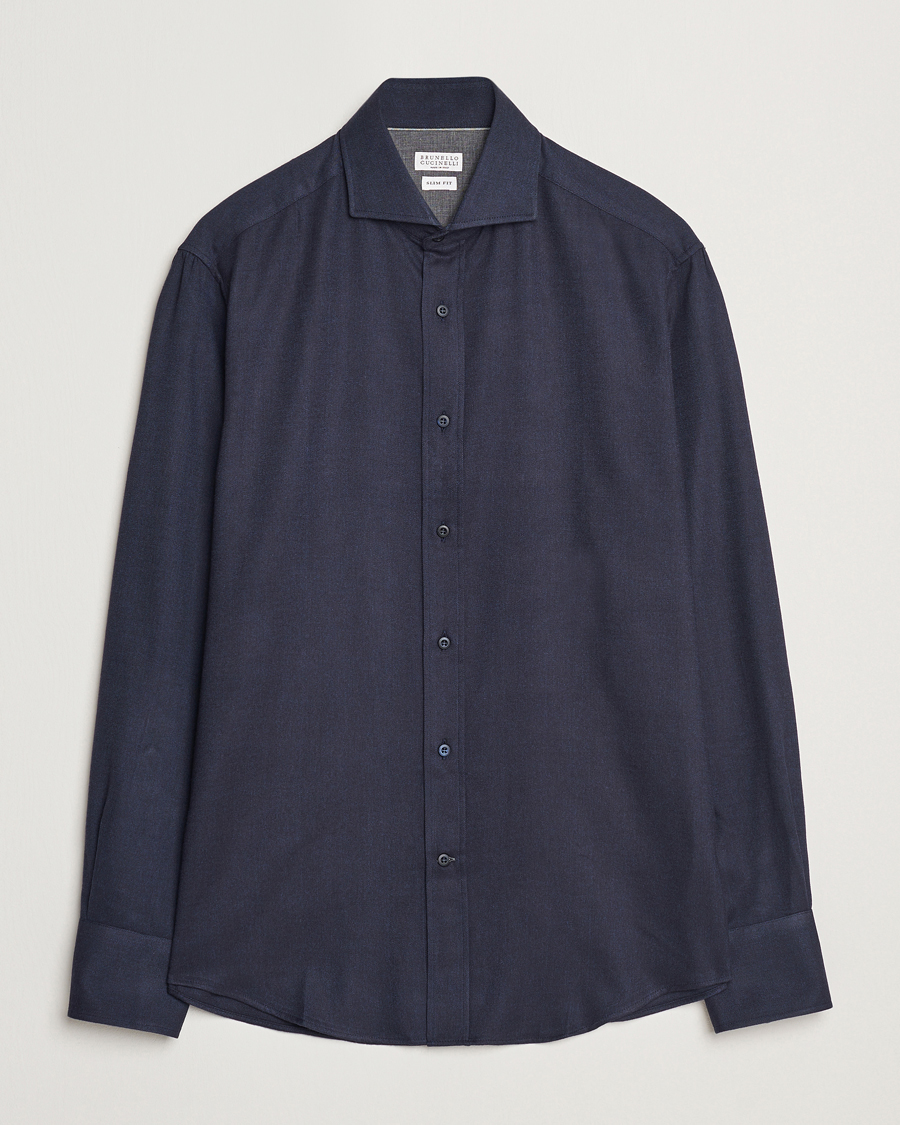 Homme | Chemises | Brunello Cucinelli | Slim Fit Flannel Shirt Navy