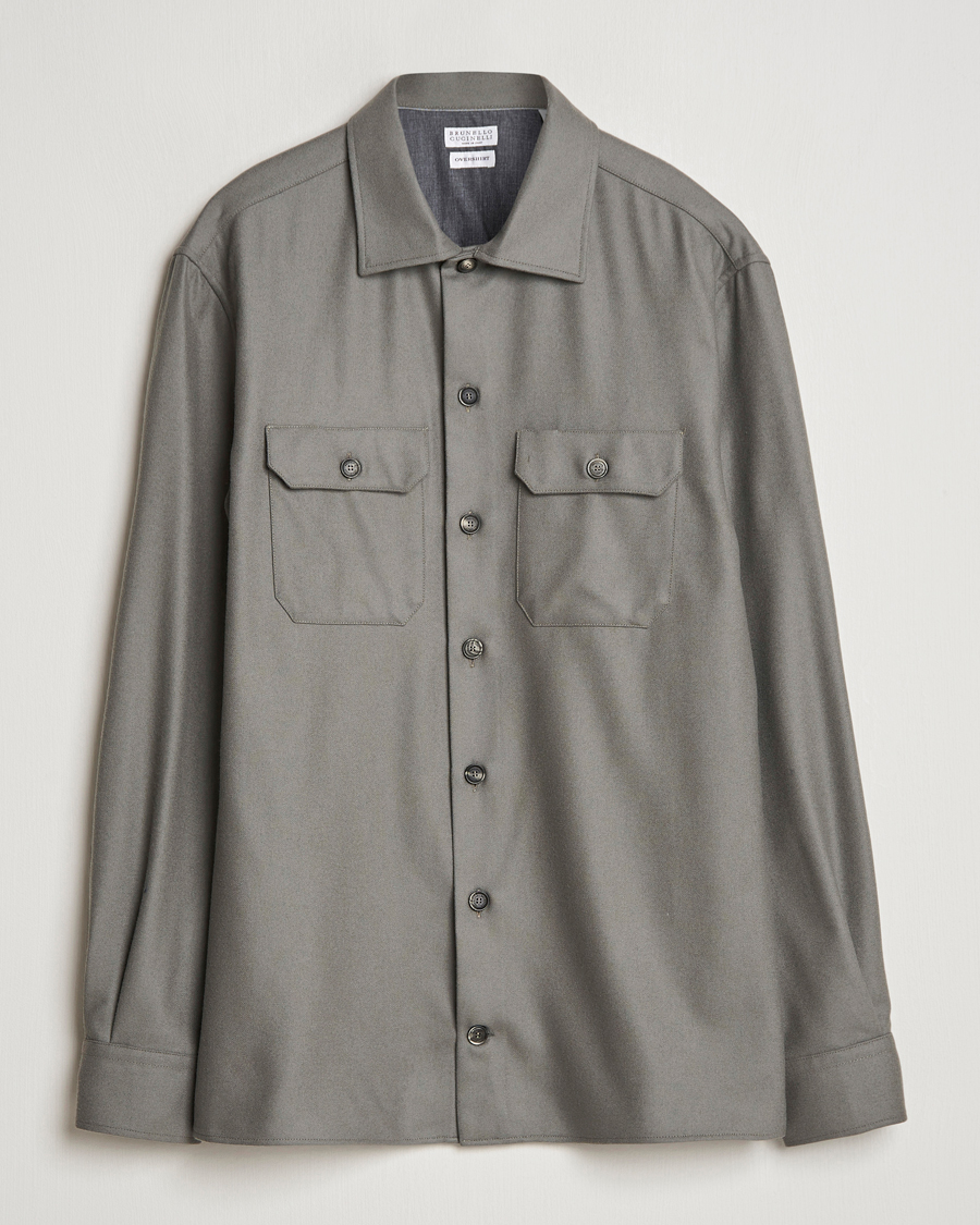 Homme | Chemises | Brunello Cucinelli | Double Pocket Overshirt Olive