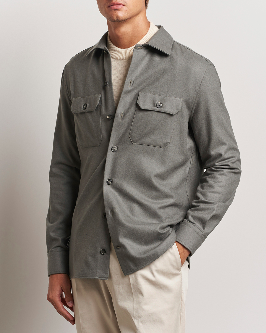 Homme | Chemises | Brunello Cucinelli | Double Pocket Overshirt Olive
