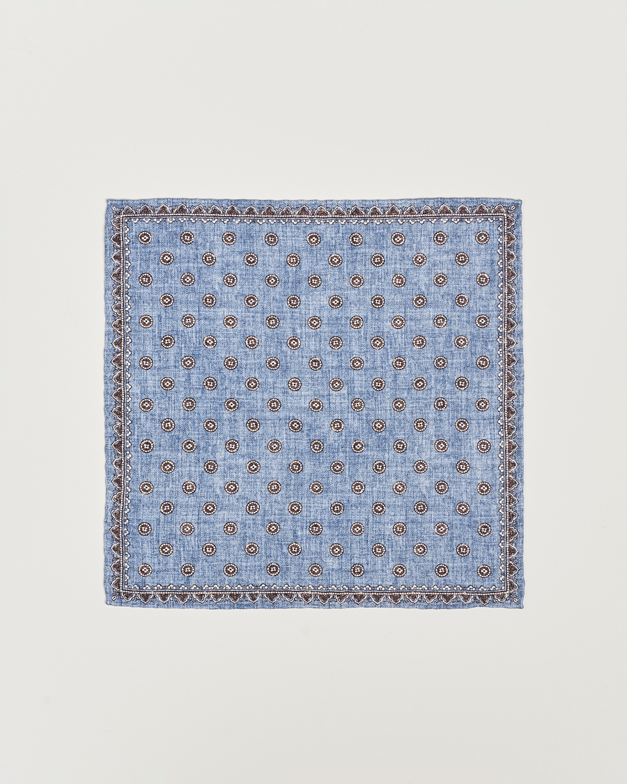 Homme | Brunello Cucinelli Printed Silk Pocket Square Light Blue | Brunello Cucinelli | Printed Silk Pocket Square Light Blue